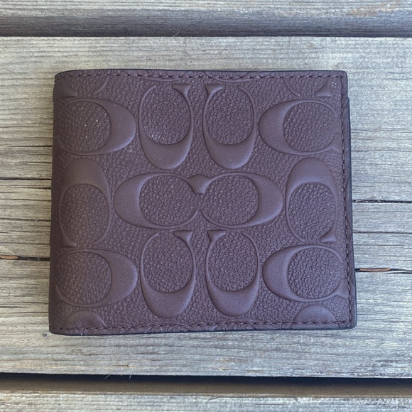 Coach Compact ID Wallet in Signature Men’s Mahogany NWT- F75371 - Picture 6 of 13